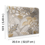 Yara Taupe Peel & Stick Wallpaper with Botanical Leaves Motif - InHome NHS6173