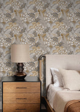 Yara Taupe Peel & Stick Wallpaper with Botanical Leaves Motif - InHome NHS6173