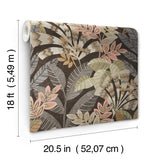 Yara Charcoal Peel & Stick Wallpaper with Botanical Leaves Motif - InHome NHS6174