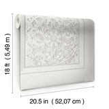 Carved Floral White Peel & Stick Wallpaper with Wood Panel Motif - InHome NHS6175