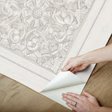 Carved Floral White Peel & Stick Wallpaper with Wood Panel Motif - InHome NHS6175
