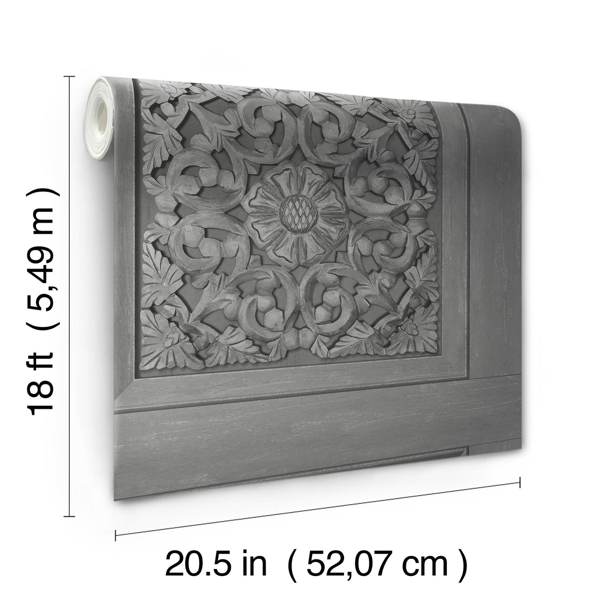 Carved Floral Grey Peel & Stick Wallpaper with Wood Panel Motif - InHome NHS6176