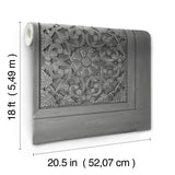 Carved Floral Grey Peel & Stick Wallpaper with Wood Panel Motif - InHome NHS6176