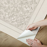 Carved Floral Cream Peel & Stick Wallpaper with Wood Panel Motif - InHome NHS6177