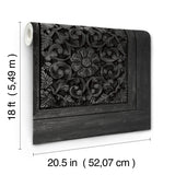 Carved Floral Black Wallpaper with Traditional Wood Carving Motif Peel & Stick - InHome NHS6178