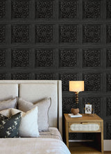 Carved Floral Black Peel & Stick Wallpaper