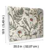 Spring Meadow Cream Peel & Stick Wallpaper with Botanical Flowers Pattern - InHome NHS6179