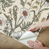 Spring Meadow Cream Peel & Stick Wallpaper with Botanical Flowers Pattern - InHome NHS6179
