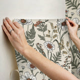 Spring Meadow Cream Peel & Stick Wallpaper with Botanical Flowers Pattern - InHome NHS6179