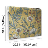 Spring Meadow Yellow Peel & Stick Wallpaper with Botanical Wildflower Pattern, Transitional Style - InHome NHS6180