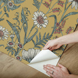 Spring Meadow Yellow Peel & Stick Wallpaper with Botanical Wildflower Pattern, Transitional Style - InHome NHS6180