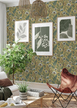 Spring Meadow Yellow Peel & Stick Wallpaper with Botanical Wildflower Pattern, Transitional Style - InHome NHS6180