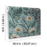 Spring Meadow Blue Peel & Stick Wallpaper with Botanical Floral Pattern, Transitional Style - InHome NHS6182