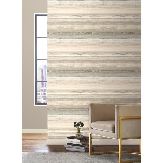 Perspective Beige & White Wallpaper with Horizontal Striped Watercolor Look - York NN7241