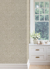 Aliviya Pistachio by NuWallpaper Nabela Noor Home Heritage-Inspired Botanical Floral Block Print Transitional Peel and Stick Wallpaper - NNS6506