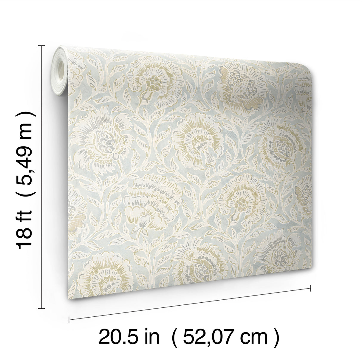 Aliviya Mint Peel and Stick Wallpaper by NuWallpaper for Nabela Noor Home Botanical Floral Block Print Transitional Wallpaper - NNS6510