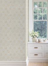 Aliviya Mint Peel and Stick Wallpaper by NuWallpaper for Nabela Noor Home Botanical Floral Block Print Transitional Wallpaper - NNS6510