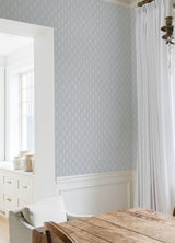 Safia Coast Blue and White Linen-Inspired Indian Floral Buta Block Print Peel and Stick Wallpaper by NuWallpaper for Nabela Noor Home - NNS6511
