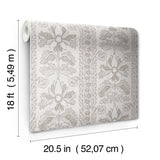 Zareen Caviar by NuWallpaper Neutral Taupe Botanical Floral Block Print Stripe Peel and Stick Removable Wallpaper Nabela Noor Home - NNS6515