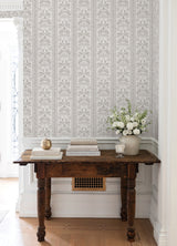 Zareen Caviar by NuWallpaper Neutral Taupe Botanical Floral Block Print Stripe Peel and Stick Removable Wallpaper Nabela Noor Home - NNS6515
