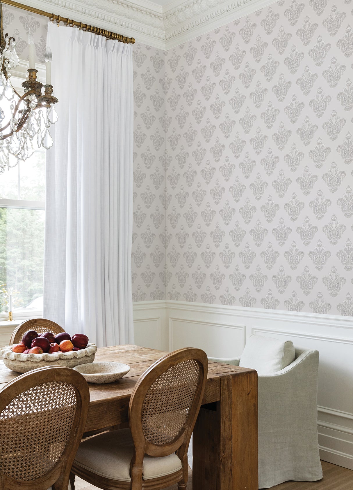 Fazia Linen by NuWallpaper Neutral Beige Taupe Heritage Floral Damask Peel and Stick Wallpaper Nabela Noor Home Collection - NNS6517