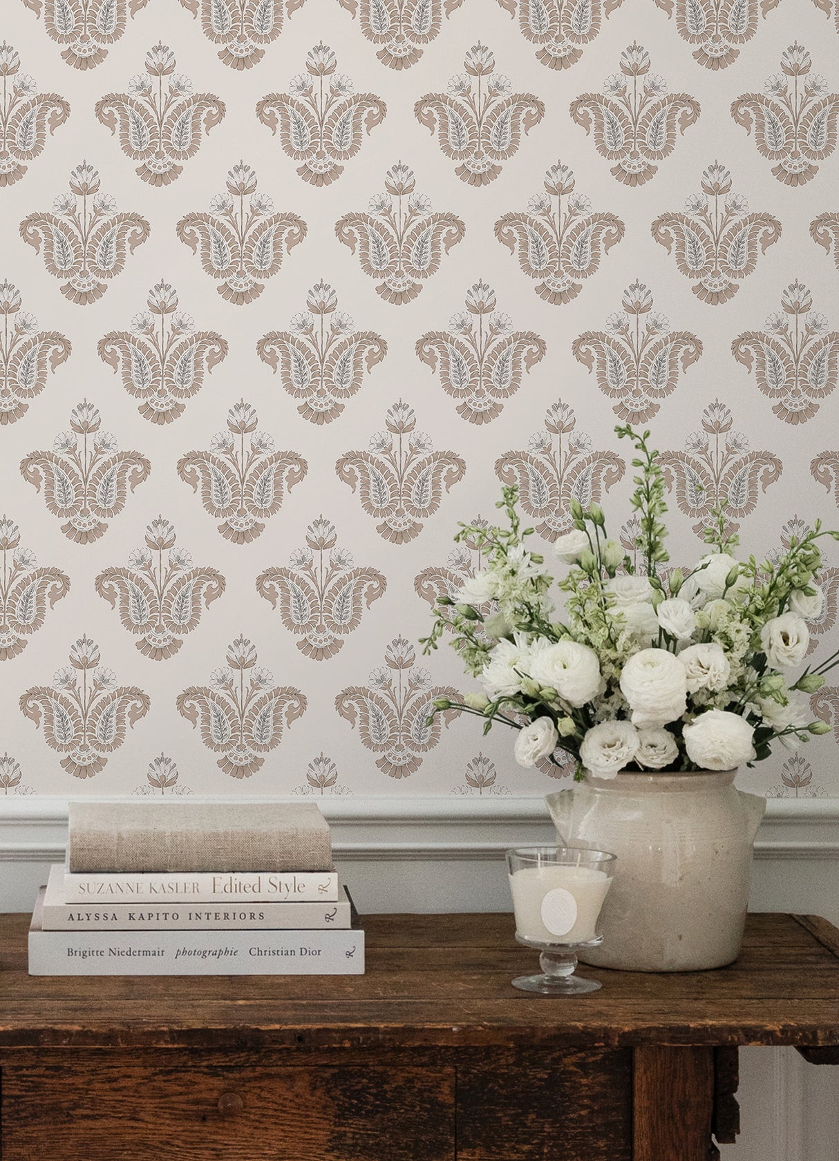 Fazia Terracotta Peel and Stick Wallpaper by NuWallpaper Nabela Noor Home Floral Damask - NNS6518