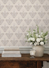 Fazia Jute by NuWallpaper Neutral Brown Taupe Floral Damask Peel and Stick Wallpaper from Nabela Noor Home x WallPops - NNS6519