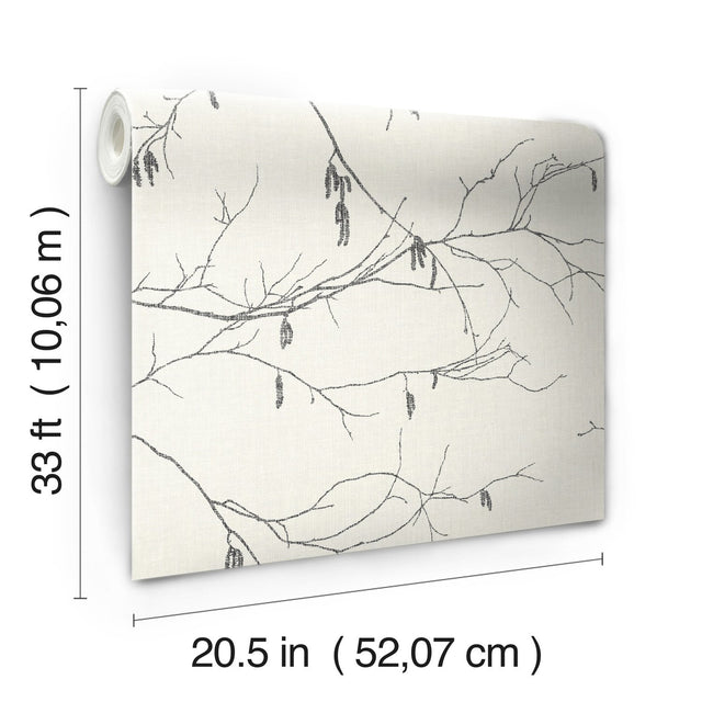 Winter Branches White Wallpaper with Botanical Branch Motif - York NR1524