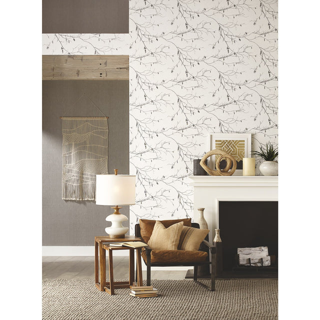Winter Branches White Wallpaper with Botanical Branch Motif - York NR1524