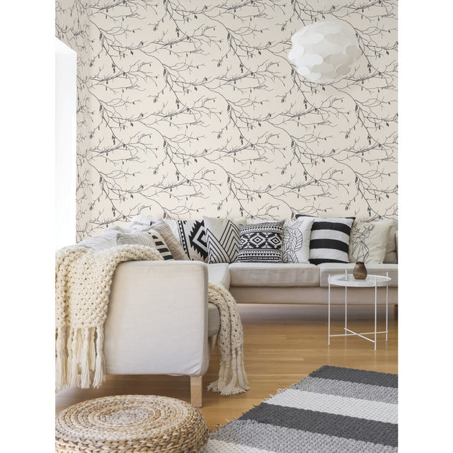 Winter Branches White Wallpaper with Botanical Branch Motif - York NR1524