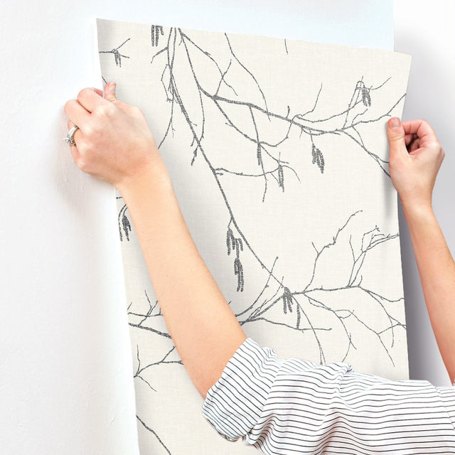 Winter Branches White Wallpaper with Botanical Branch Motif - York NR1524