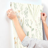 Alpine Botanical White Wallpaper with Watercolor Wildflower Motif - York NR1565