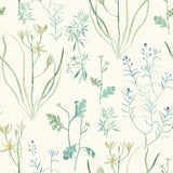 Alpine Botanical White Wallpaper with Scandinavian Botanical Watercolor Motif - York NR1566