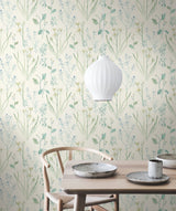 Alpine Botanical White Wallpaper with Scandinavian Botanical Watercolor Motif - York NR1566