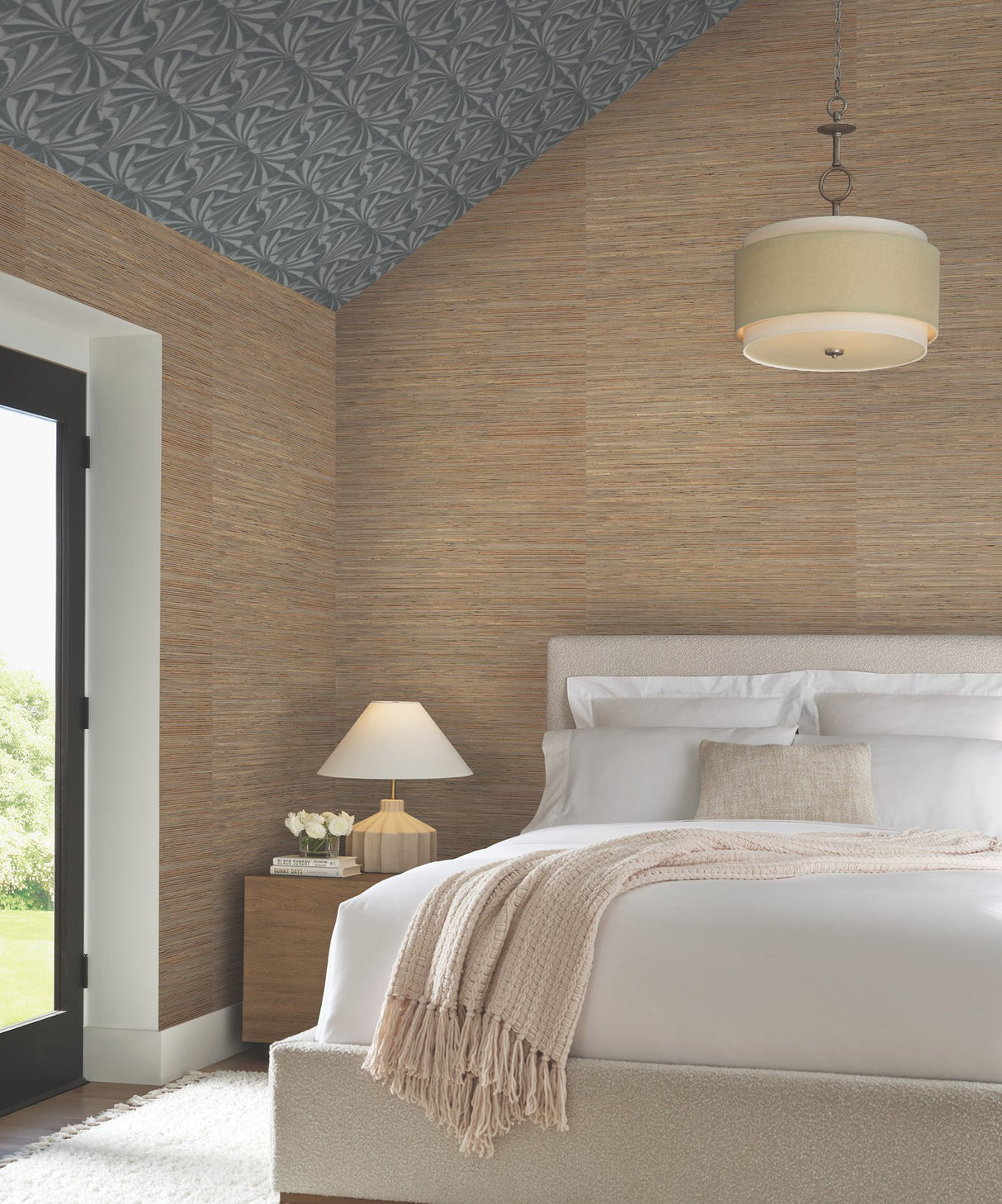 Bamboo Black Hemp Blend Wallpaper with Grasscloth Bamboo Pattern - York NT6101