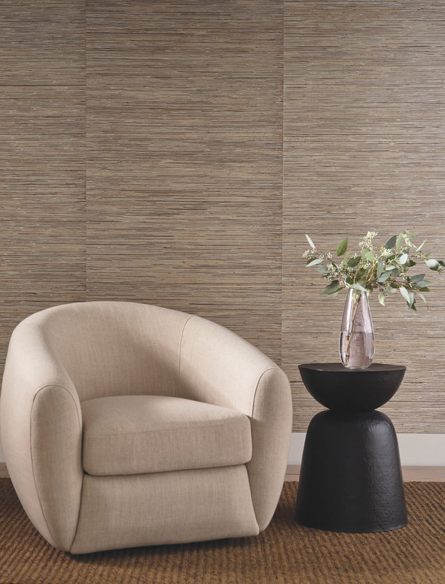 Bamboo Taupe Hemp Blend Wallpaper with Metallic Grasscloth Texture - York NT6102