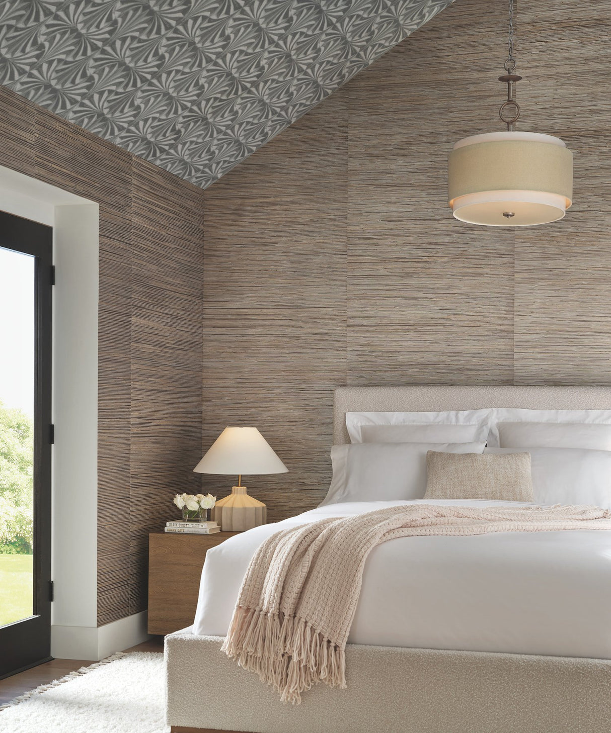 Bamboo Taupe Hemp Blend Wallpaper with Metallic Grasscloth Texture - York NT6102