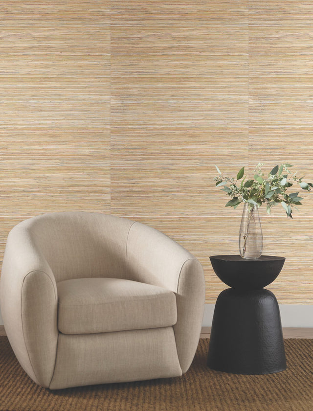 Bamboo White Hemp Blend Grasscloth Wallpaper with Metallic Effect - York NT6103