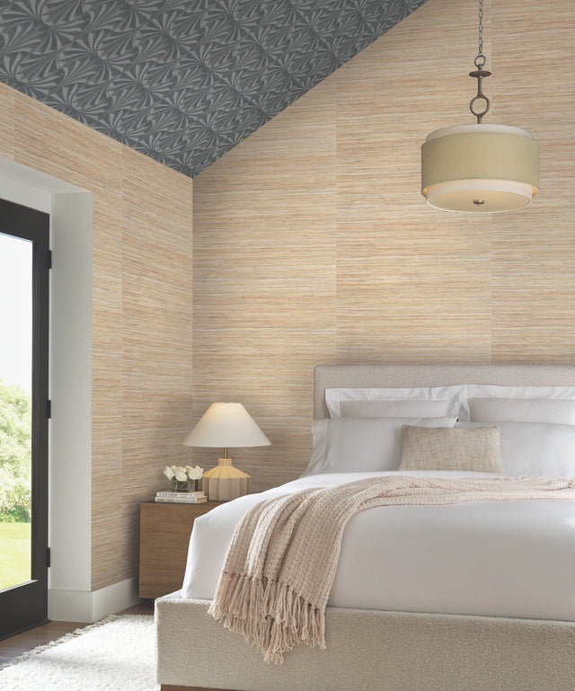 Bamboo White Hemp Blend Grasscloth Wallpaper with Metallic Effect - York NT6103