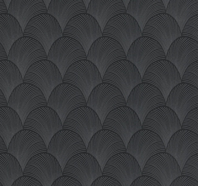 Metallic Black Scallop Wallpaper with Glam Foil Motif - York NT6105