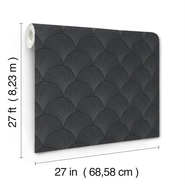 Metallic Black Scallop Wallpaper with Glam Foil Motif - York NT6105