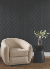 Metallic Black Scallop Wallpaper with Glam Foil Motif - York NT6105