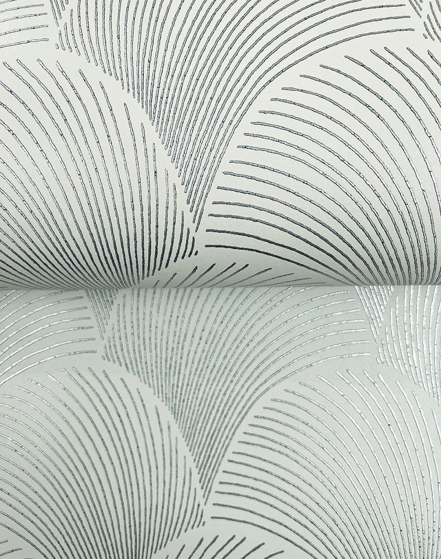 Metallic Light Green Scallop Wallpaper with Foil Glam Style - York NT6106