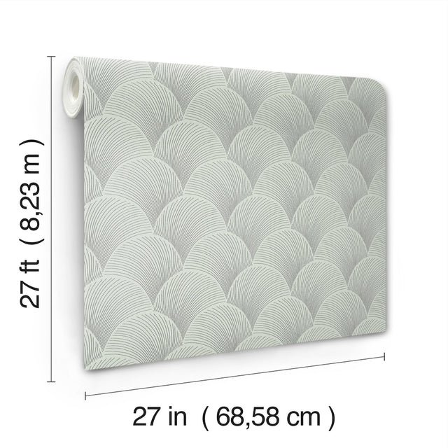 Metallic Light Green Scallop Wallpaper with Foil Glam Style - York NT6106