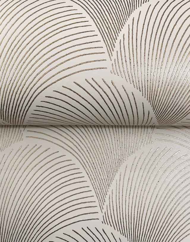 Metallic Beige Gold Scallop Wallpaper with Glam Foil Pattern - York NT6107