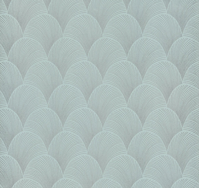 Metallic Scallop Blue Pearl Wallpaper with Foil Glam Motif - York NT6108