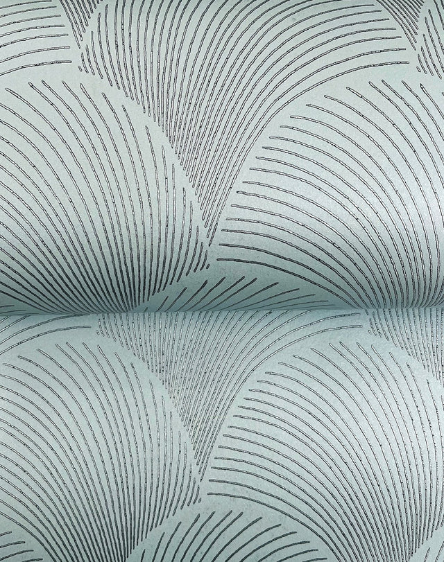 Metallic Scallop Blue Pearl Wallpaper with Foil Glam Motif - York NT6108