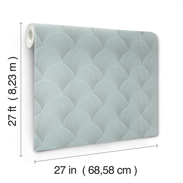 Metallic Scallop Blue Pearl Wallpaper with Foil Glam Motif - York NT6108
