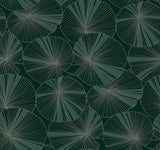 Layered Deep Green Lily Pads Wallpaper with Metallic Botanical Tropical Motif - York NT6111
