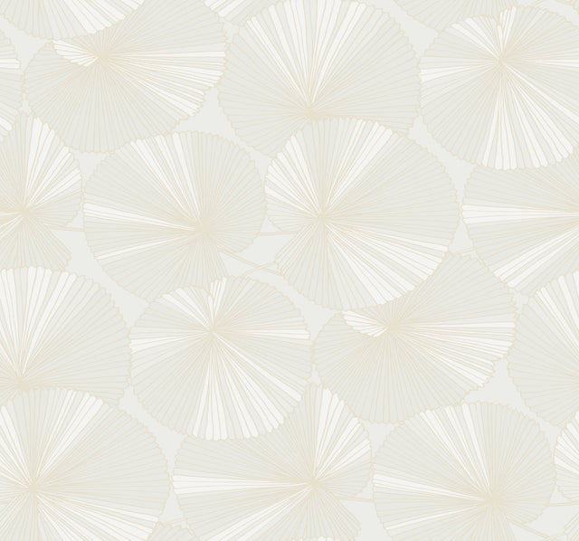 Layered White Lily Pads White Wallpaper with Metallic Botanical Tropical Style - York NT6112
